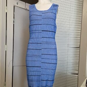 Guess Blue and Black Striped Midi Dress